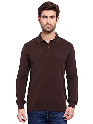 Image of Kalt Mens Basic Solid Full Sleeves Polo Cotton Blend Knitted Regular Fit Polo-Neck T-Shirts with Collar Stylish
