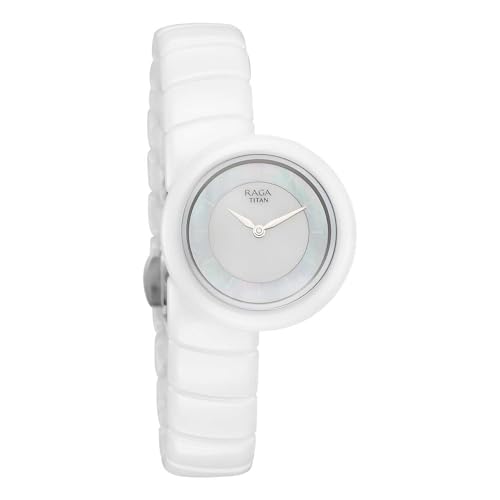 Image of Titan Raga Chic Glam with Quartz Analog M.O.P + Ceramic Dial White Strap Watch for Women - 95391KC01