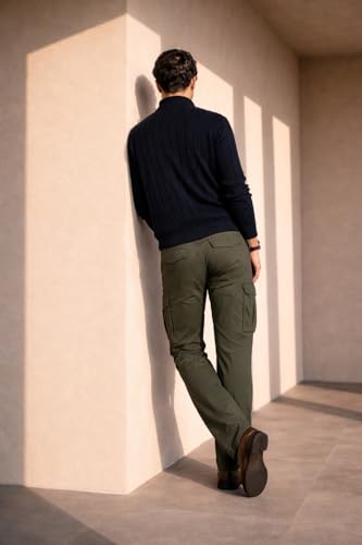 Image of Louis Philippe Men's Relaxed Straight fit with Multi Utility Pockets Stretch Fabric for Comfort Travel Friendly Casual Trouser