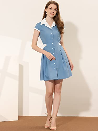 Image of Allegra K Women's Vintage Button Down Shirt Dress Notch Lapel Short Sleeve Belted Office Mini Short Dresses