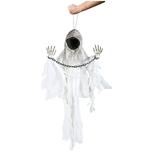 Scary Halloween Animatronic Spectre Decoration - Pack of 1 - Haunted Ghost With Motorised Head & Arms, Scary Sound Effects and Glowing Red Eyes - Perfect Decoration for Halloween Events
