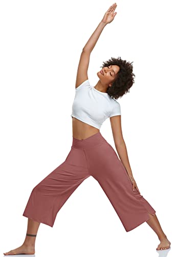 Image of TARSE Womens Casual Wide Leg Yoga Capris Crossover High Waist Capri Pants Loose Soft Pajama Pockets Sweatpants