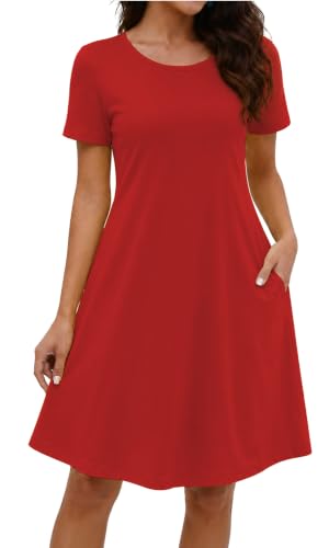 Image of COSSEN Women's Summer 2026 Casual Tshirt Dress Crew Neck Short Sleeve with Pockets Flowy Loose Swing A-Line Sundress