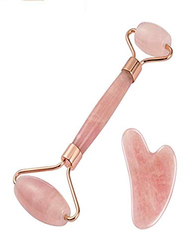 Jade Roller and Ice Roller Facial Massager Set 100% Natural Double Neck Face Roller with Cooling Ice Roller for Healing & Slimming - Helps Reduce Puffiness, Redness, Migraine, Soreness and Pain