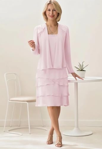 Mother of The Bride Dresses for Wedding Long Sleeve Lace Chiffon Formal Gown with Jacket JH0083