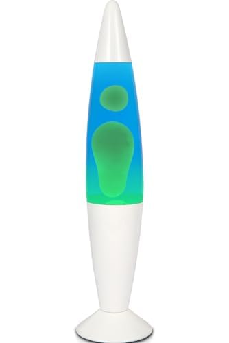 16Inch Beautiful Liquid Lamp- Blue with Green Wax, Relaxing Night Light Home Décor Motion Lamp for Living Room Office Bedroom for Adults, Teens, and Kids (White Base, Blue/Green)