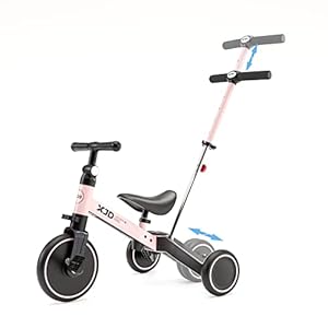 XJD 4 en 1 Triciclo Evolutivo de Bebé, Triciclo para Niños de 1-3 años, Triciclo a Bicicleta con o sin Pedales, Triciclo Bebé con Asiento Ajustables, Transformable (con Varilla de Empuje,Rosa)