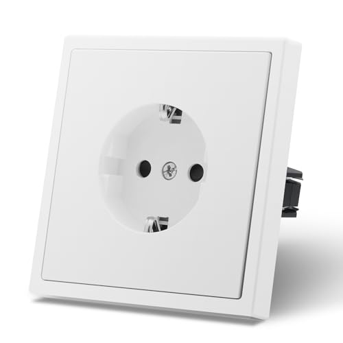 MVAVA Schuko Steckdose EU-Standard, 1 Fach Unterputz Steckdose, 80mm x 80mm Steckdosen, Einfache Installation, 3-Draht Erforderlich, Weiß – Ansicht 1