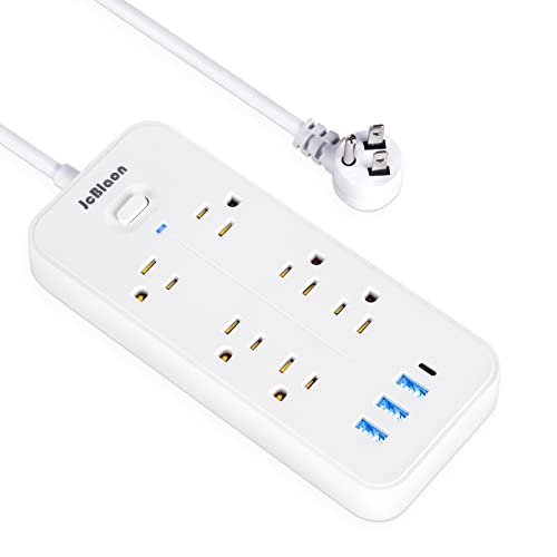 Power Strip with USB Ports, Surge Protector Outlets Extender with 6 Widely-Spaced Outlets and 4 USB(1 USB C), Wall Mount Flat Plug Extension Cord 6ft for Home, Office and Dorm, White