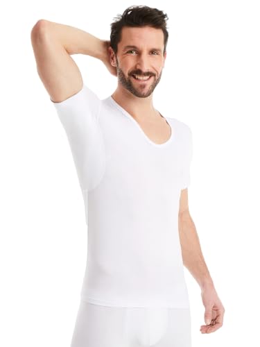 FINN Anti-Sweat Mens Shirt with V-Neck and Built-in Armpit Sweat Pads to Combat Excessive Sweating - Undershirt with Guaranteed Protection Against Sweat Stains and Odour White L