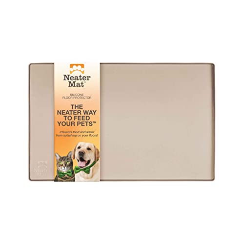 Image of Neater Pet Brands Neater Mat Pet Mats for Food and Water, Cat & Dog Bowl Mat Waterproof Silicone, Feeding Tray, Dog Food Mats for Floors, Placemat w /Raised Edge for Under Bowls, 16 inch x 10 inch, Cappuccino