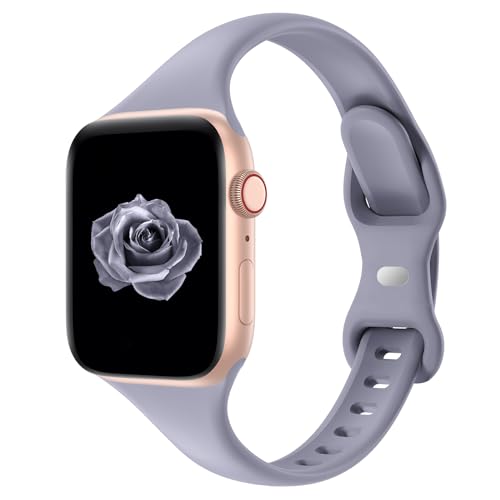 Image of Thin Slim Band Compatible with Apple Watch 38mm 40mm 41mm 42mm 44mm 45mm 46mm 49mm, Replacement Silicone Sport Strap for iWatch Series 11 /10 /9 /8 /7 /6 /5 /4 /3 /2 /1 Ultra SE Women Men, Lavender Gray