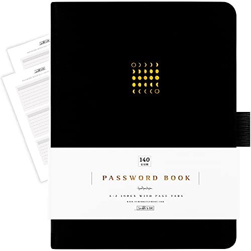 Scribble & Dot® Password Book- A-Z Tabs. Perfect Password Organiser for Websites & Usernames. Pocket Size with 120gsm Thick Paper - Sticker Labels Included