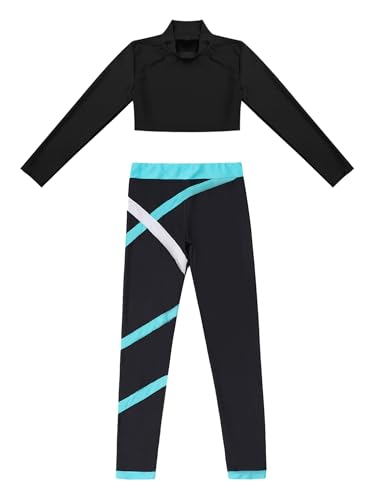 easyforever Kids Girls Long Sleeves Crop Tops And Athletic Leggings Gymnastics Workout Outfits Stylish Dance Clothes Set Green 10 Years3