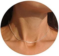 Vavily Dainty Thin Chain Choker Necklace for Women 18k Plated White Gold Silver Chain Necklace