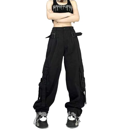 Pantalon cargo lâche noir fini les vêtements serrés avec la taille haute