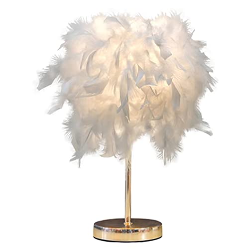 DUNMW Mini weiße Feder Tischlampe Nachttischlampe mit goldenem Sockel...