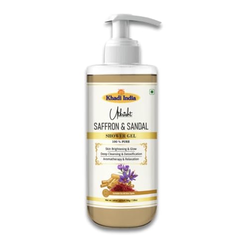 Image of Khadi Saffron & Sandalwood Body Wash Gel 300 ml | Brightening, Hydrating & Soothing | Antioxidant Rich, Anti Aging | Woody Aroma | Body Wash Shower Gel For Women & Men | All Skin Types
