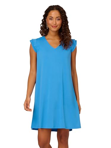 Adrianna Papell Women's V Neck Double Pleated Sleeve Dress