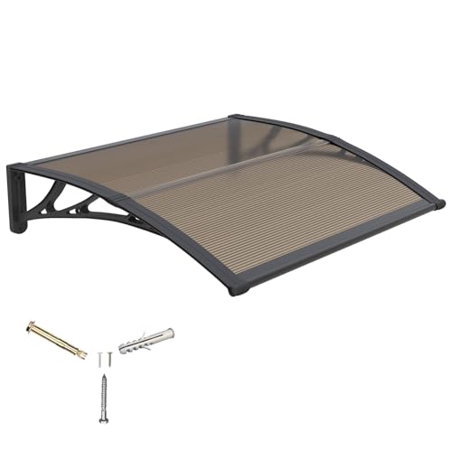 Vordach für Haustür,100x80cm Fenstervordach für Türen,Polycarbonat Pultvordach Überdachung für UV-,Regen- und Schneeschutz – Ideal für Veranda, Terrasse und Fenster