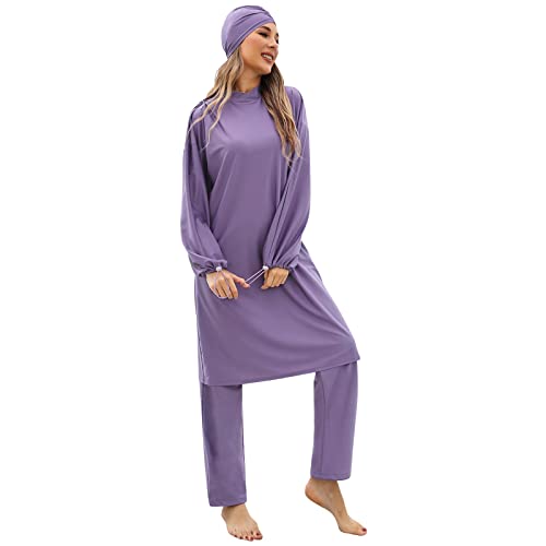 Women Muslim Swimwear Islamic Modest Swimsuit 3 Pieces Full Cover Hijab Long Sleeve Burkini Top Dress + Pants2