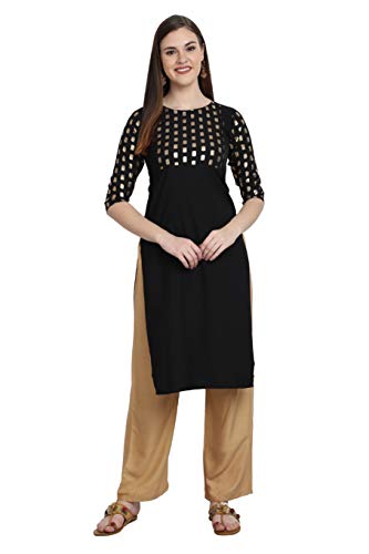 Image of Women's Crepe Printed Straight Kurti (ALC4039BLK Black X-Small)