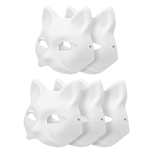 MAGICLULU Cat Masks Masks White Cat Paper DIY Unpainted Masquerade Blank DIY Halloween Animal Half Face Blank for Carnival Cosplay Dance Party 5pcs - Image 2