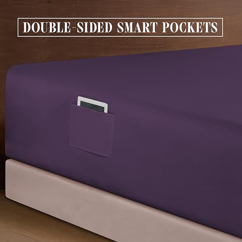 Elegant Comfort Luxurious 1500 Premium Hotel Quality Microfiber 4-Piece Sheet Set, 18-24 Inches Deep - Extra Deep Pocket Sheets - Ultra Soft 4PC Deep Pocket Sheets, Twin/Twin XL, Eggplant-Purple