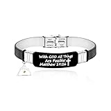 With God All Things Are Possible Cuff Wristband Bible Verse Bracelet Black, Triangle Mountain Mustar