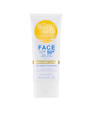 Bondi Sands Fragrance Free Face Sunscreen Lotion SPF 50+ | Gentle Formula Moisturises + Provides Broad-Spectrum Protection Enriched with Aloe Vera and Vitamin E Cruelty Free | 75 mL/2.53 Oz