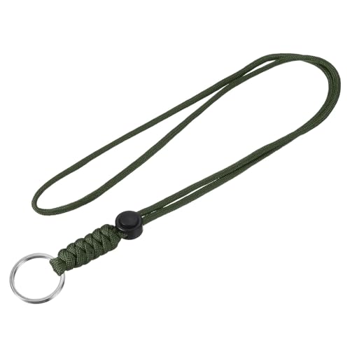 TOP-VIGOR 1Pcs Paracord Lanyard with Keyrings 18 Inch Necklace Keychain Badge Cord Wrist Metal Hooks Straps for Keys Whistle ID Card Badge Holder Green