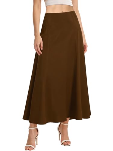 HOTIAN Damen Satin Rock Lang Elegant Hohe Taille A Linie Röcke Einfarbig Midi Skirt Sommerrock Business Party Skirt