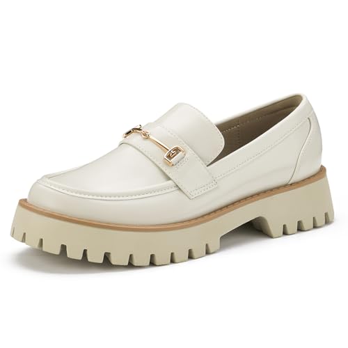 Image of ZURIN Loafers for Women Platform Chunky Heel Loafers Lug Sole Penny Loafers Comfortable Womens Business Casual Shoes