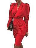 Tomwell Blazer Kleid Damen Elegant Business Blazer Kleider Anzug Zweireihig Langarm V-Ausschnitt Bodycon Minikleid mit Knopf Mode Jacke Mantel B Rot 36