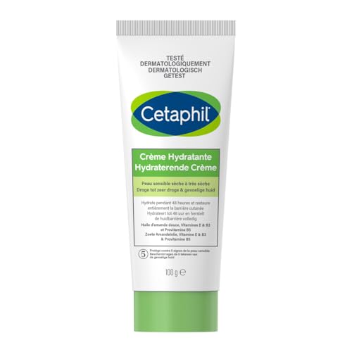 Cetaphil Crema hidratante para cuerpo, 100 g, cara y cuerpo, piel sensible seca a muy seca, crema hidratante, niacinamida, pantenol y glicerina, sin perfume