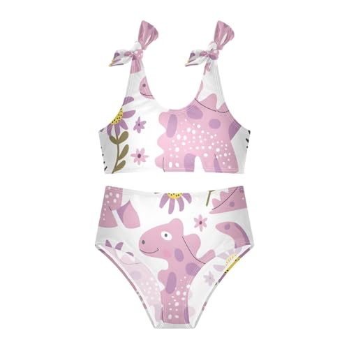 Girls' Bikini Set, Pink Little Dinosaur Little Daisy Kids Swimsuit 2 Pcs Beach Bathing Suit 5