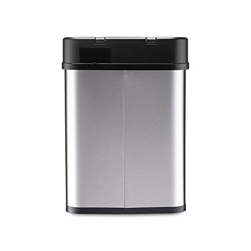 Ninestars Dzt-12-5 Bedroom Or Bathroom Automatic Touchless Infrared Motion Sensor Trash Can, 3 Gal 12L, Stainless Steel Base (Rectangular, Black Lid) #TOP6