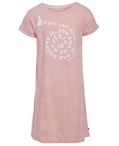 Lucky Brand Girls' Short Sleeve Cotton T-Shirt Dress, Relaxed Fit With Tagless Interior, Pink Swirl, 12-14 #TOP1
