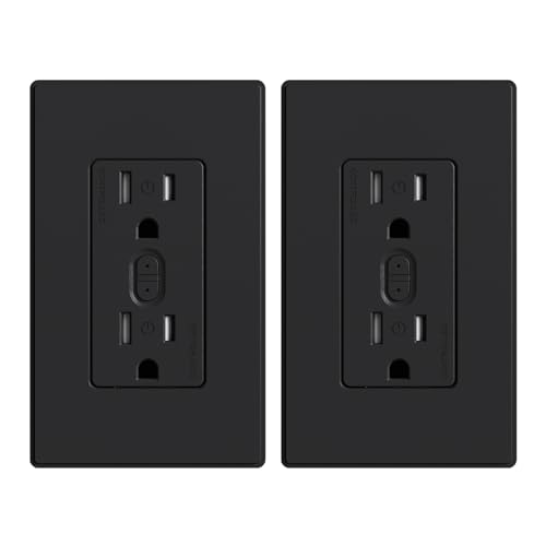 ELEGRP Smart in-Wall Outlet, 2.4GHz Wi-Fi Smart Receptacle Compatible with Alexa and Google Assistant, Tamper Resistant, 2 Individually Controlled Outlets, No Hub Required, UL Listed, Black, 2 Pack