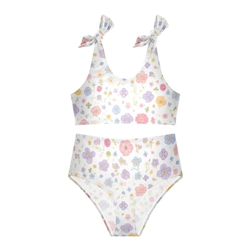 The Garden Tricolor Pansy Flower Girls' 2 Piece Kids Bikini Set Beach Swimsuits Swimming Suits Cute Shoulder Strap3