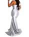 HRESSLBD One Shoulder Sleeveless Party Dress for Women, Women Maxi Long Dress Ruched Split Bodycon, Womens One Shoulder Sexy High Split Long Maxi Dresses (Silver, XL)