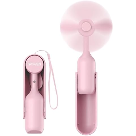 SPOVEN Portable Handheld Fan, Mini Foldable Hand Fan with USB Rechargeable Battery, Small Personal Pocket Fan for Girls, Women, Men, Outdoor, Travel(Pink) Cover
