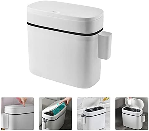 LIFKOME Bathroom Trash Can, 14L Bathroom Trash Can with Lid, Slim Narrow Bedroom Garbage Can, Wastebasket Press Type Lid, Garbage Container Bin for Kitchen Toilet Living Room Office