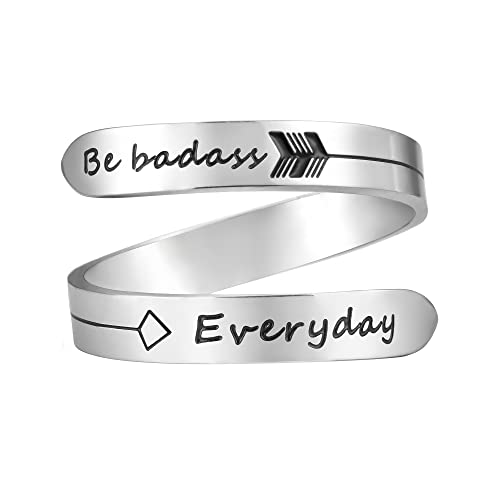 Vrycot Be Badass Everyday Adjustable Stainless Steel Silver Inspirational Opening Cute Hiphop Band…