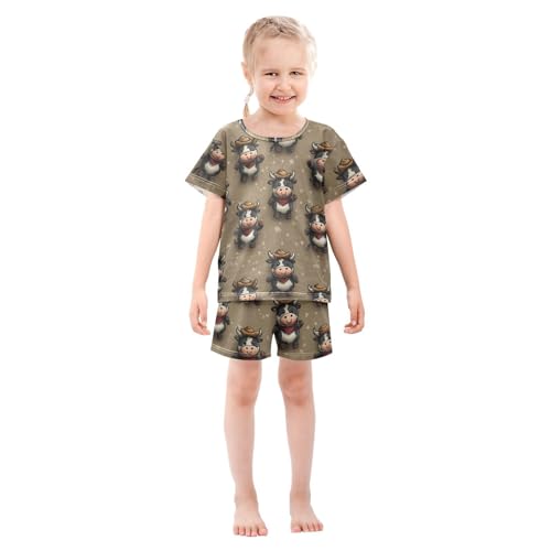 Pajama Short Sets Cow Pattern with Hats Soft Cotton Summer Sleepwear 2 Piece PJS Size 5-14T4