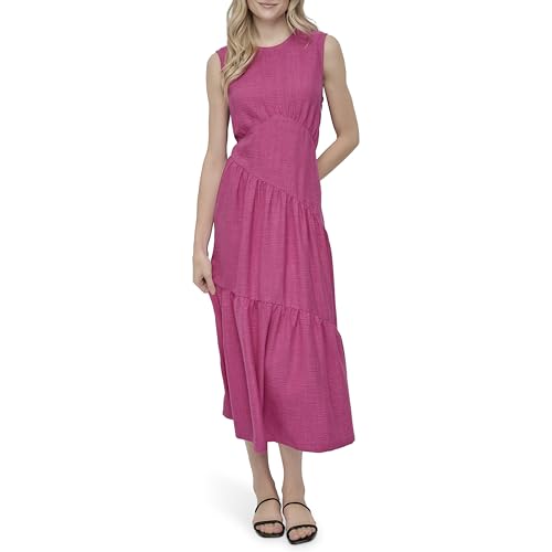 Robe DKNY de Haute Couture avec Col Bijou et Coutures Asymétriques en Fluide Rose Vif 10