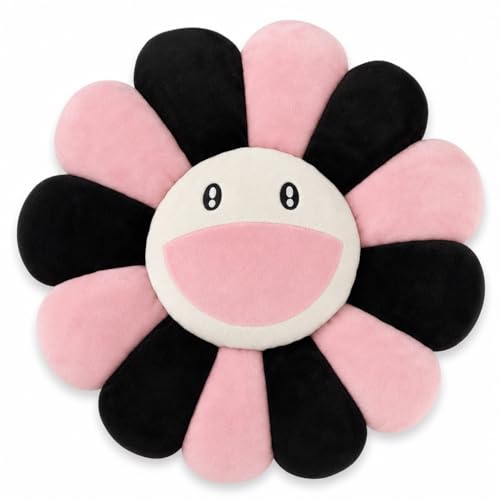 SNEPOO Smile Face Plush Rainbow Pillow, Sunflower Indie Decor Plush Pillow Soft & Comfortable Flower Floor Pillow for Home Reading Bed Room Decoration (Black and Pink, 40CM)