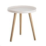 LOLAhome - Mesa Auxiliar de Polipropileno Blanco con 3 Patas de Madera de 40 cm de Diámetro y 43 cm de Altura Moderna para Salón o Dormitorio