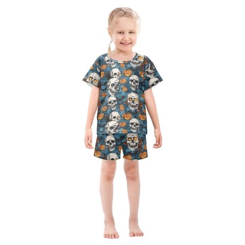 ALAZA Halloween Skulls Pumpkin Pajama Set Short Sleeve Sleepwear Soft Lounge Nightwear3