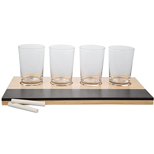 Beer Tasting Flight Sampler Set - 2 Pack Includes Eight 6 Oz Pilsner Craft Brew Glasses & 2 Wooden Paddles W Chalkboards - Perfect For Hosting Parties, Game Nights And Great Father's Day Gift For Dad #TOP5
